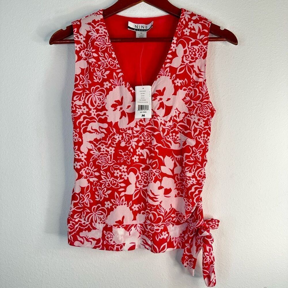 Vintage Y2K Nine & Co Pink Floral Mesh Tank Top Women Medium NWT Deadstock Nylon